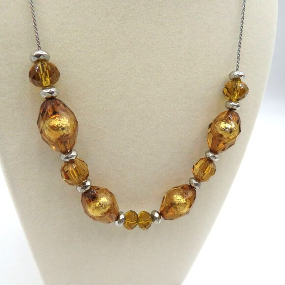 Amber Lucite‎ Bead Necklace Silver Tone 17" Chain Faceted Adjustable Vintage - Picture 2 of 5